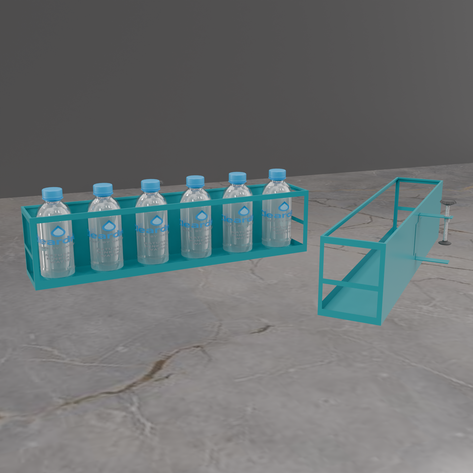 Cleardrop metal shelf display – turquoise bottle holder for beverages by Goldisplay