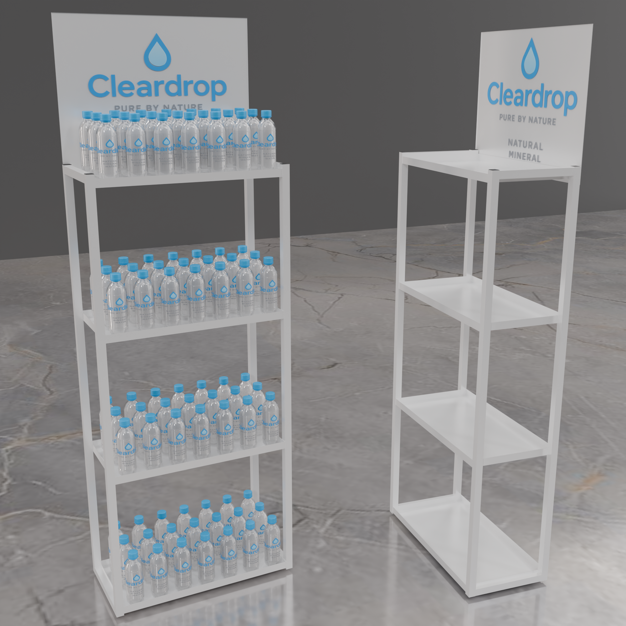 Cleardrop Pure by Nature metal display stand for bottled water – POS rack by Goldisplay