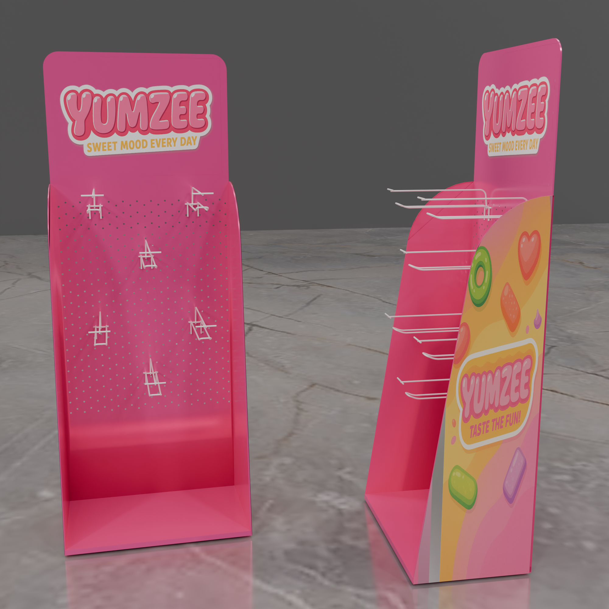 Yumzee Sweet Mood Every Day metal display stand – pink POS rack by Goldisplay