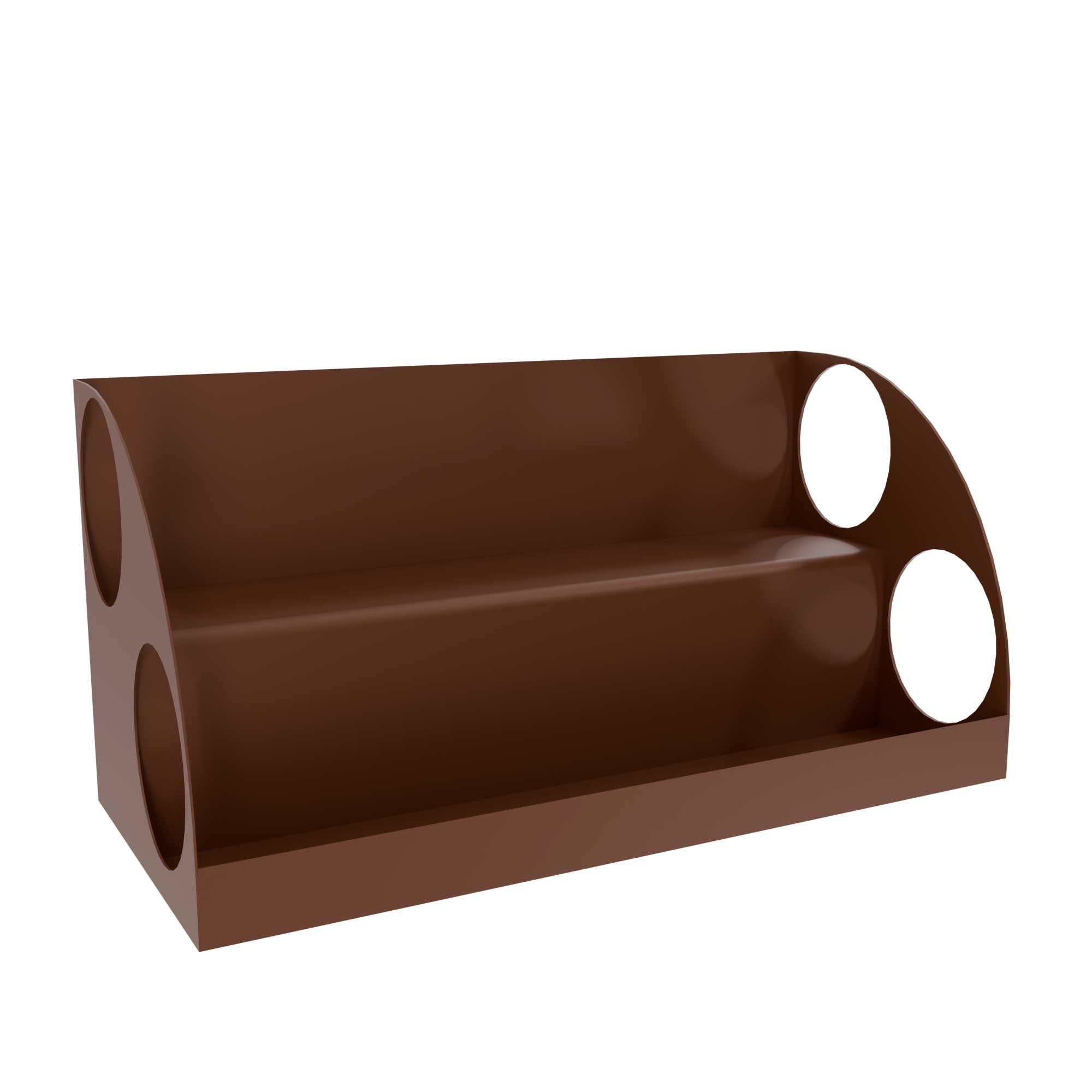 Two-tier brown metal coffee display stand with curved sides by Goldisplay