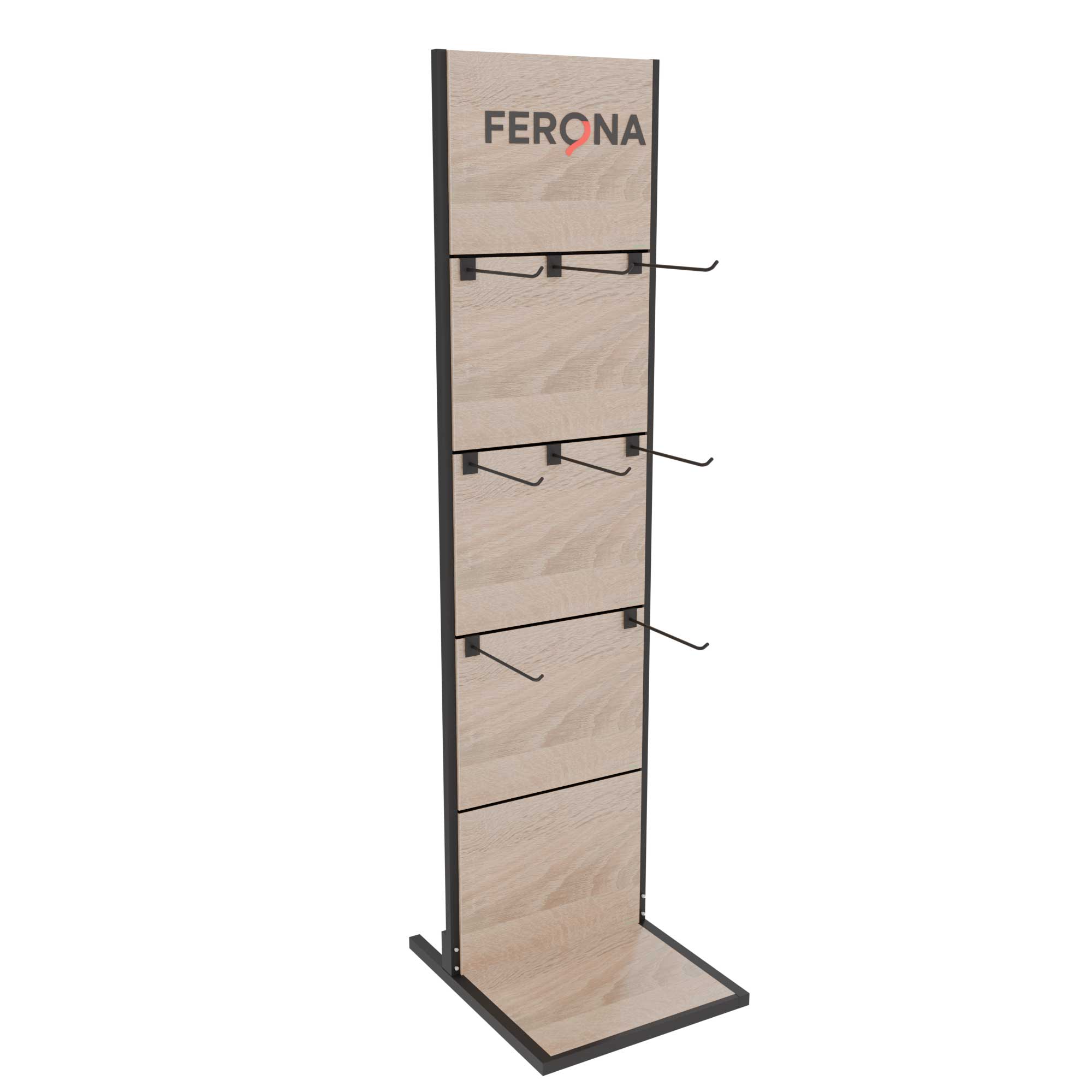 Ferona wooden and metal display stand with hooks for cookware by Goldisplay