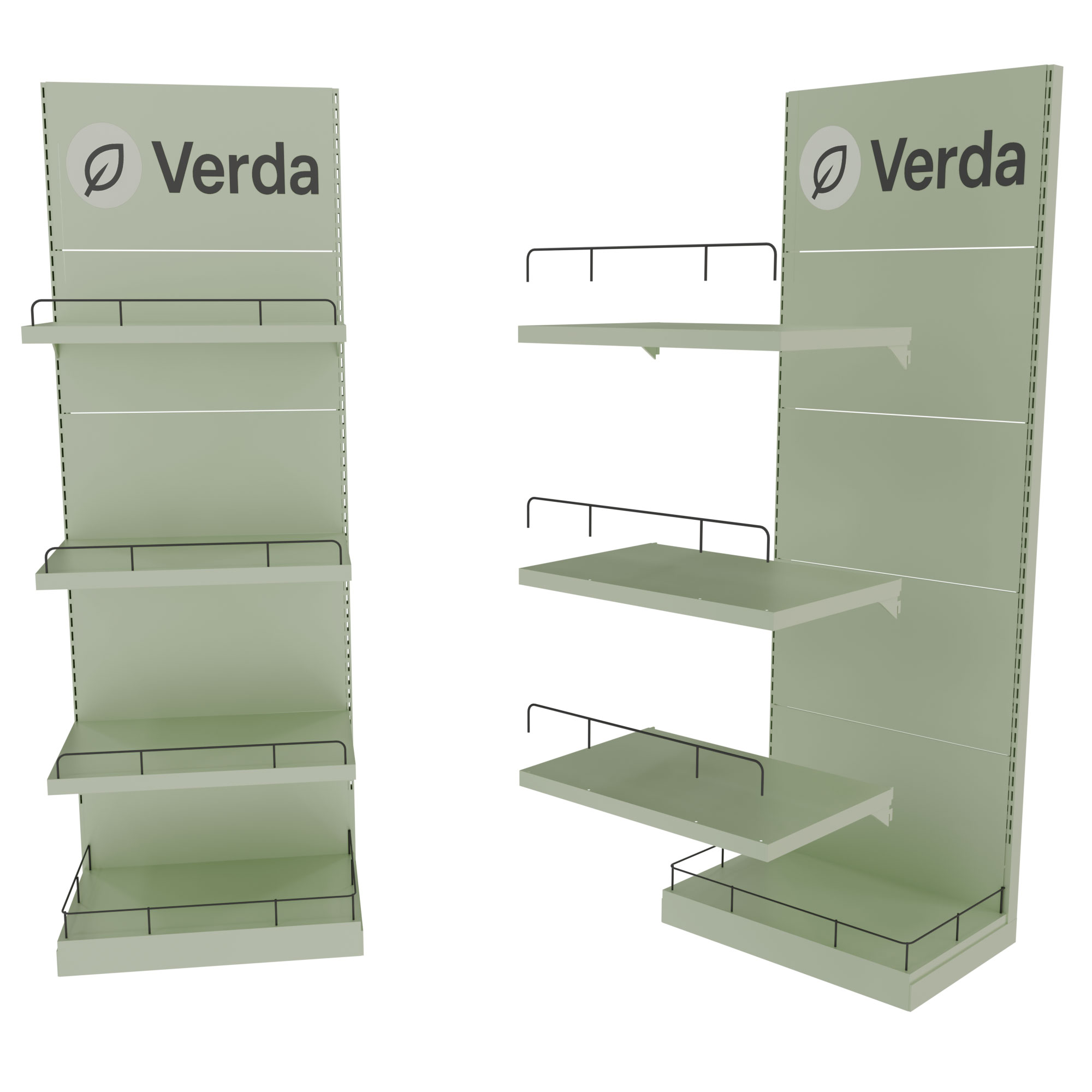 Metal display rack with wire-front shelves for eco products by Goldisplay